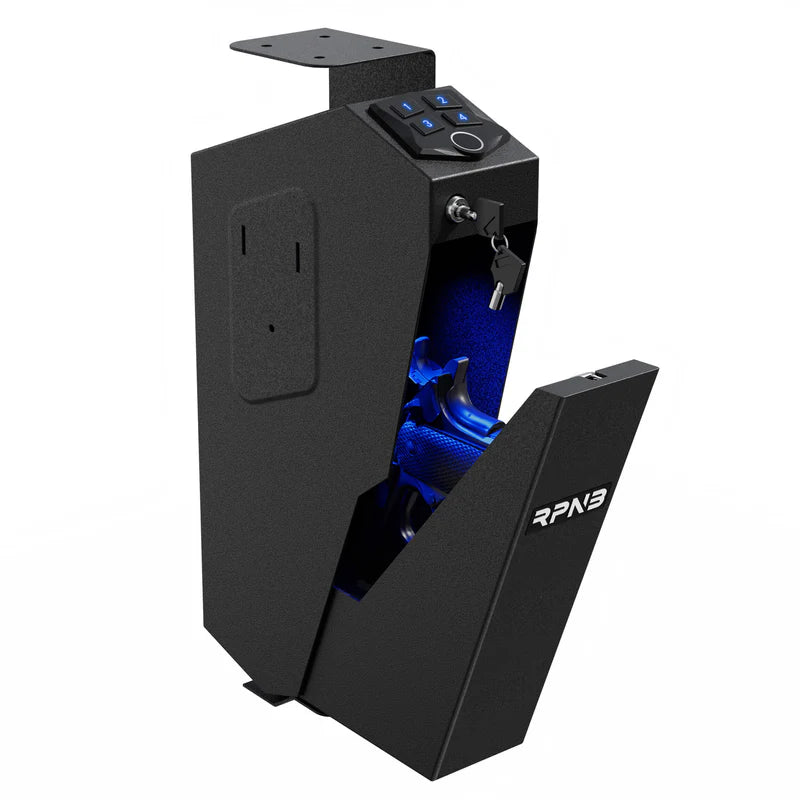 RPNB Desk Mounted Fingerprint Handgun Safe With Quick Access Drop Down Lid RP311F
