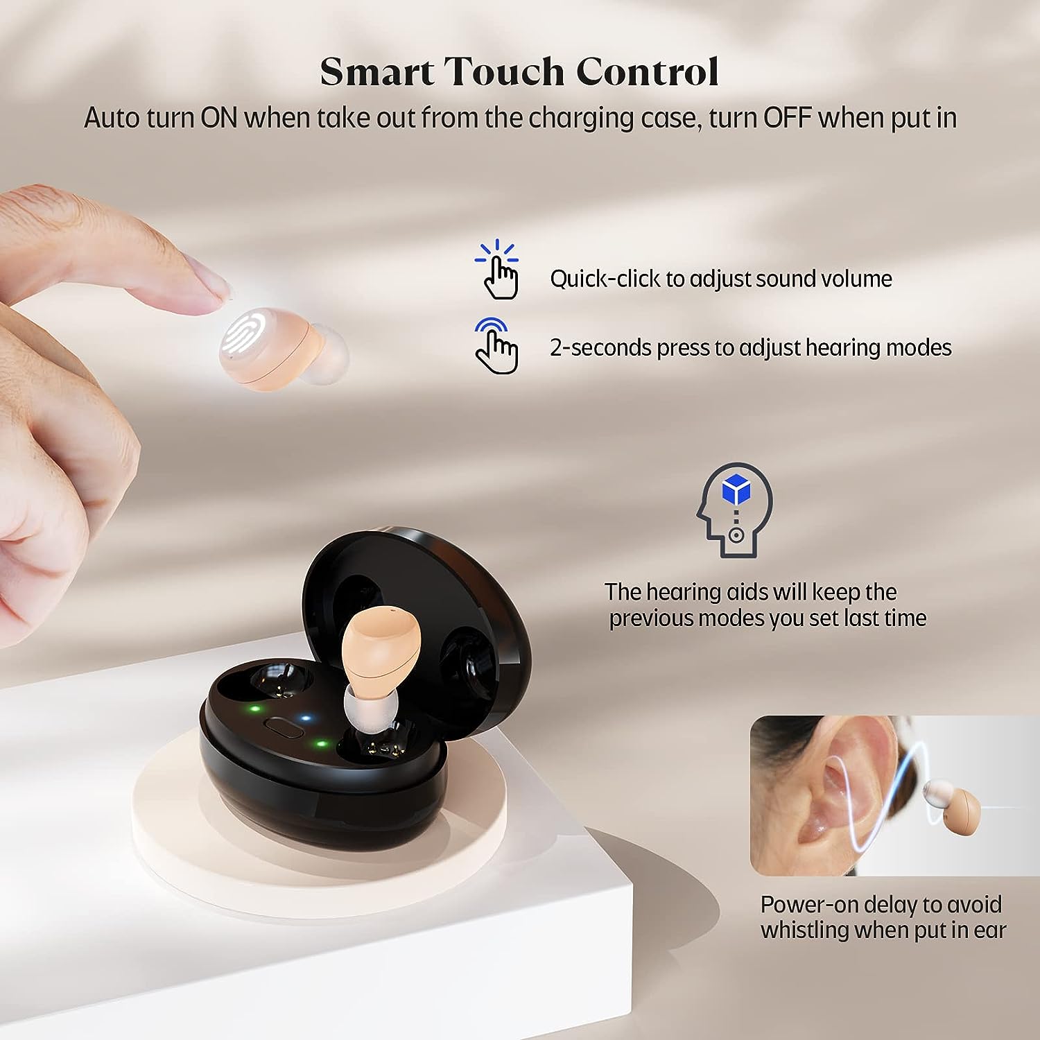 ibstone k23 hearing aids-smart touch control