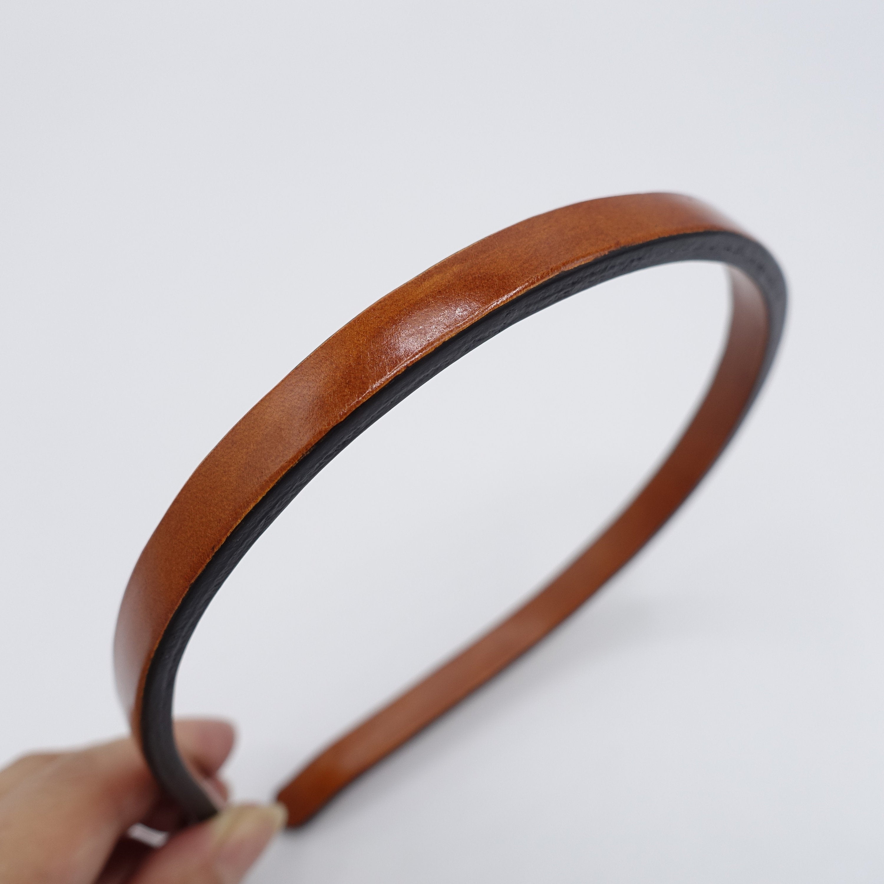 Genuine Leather Headband , Thin Headband, Romanesque Leather Headband Tan