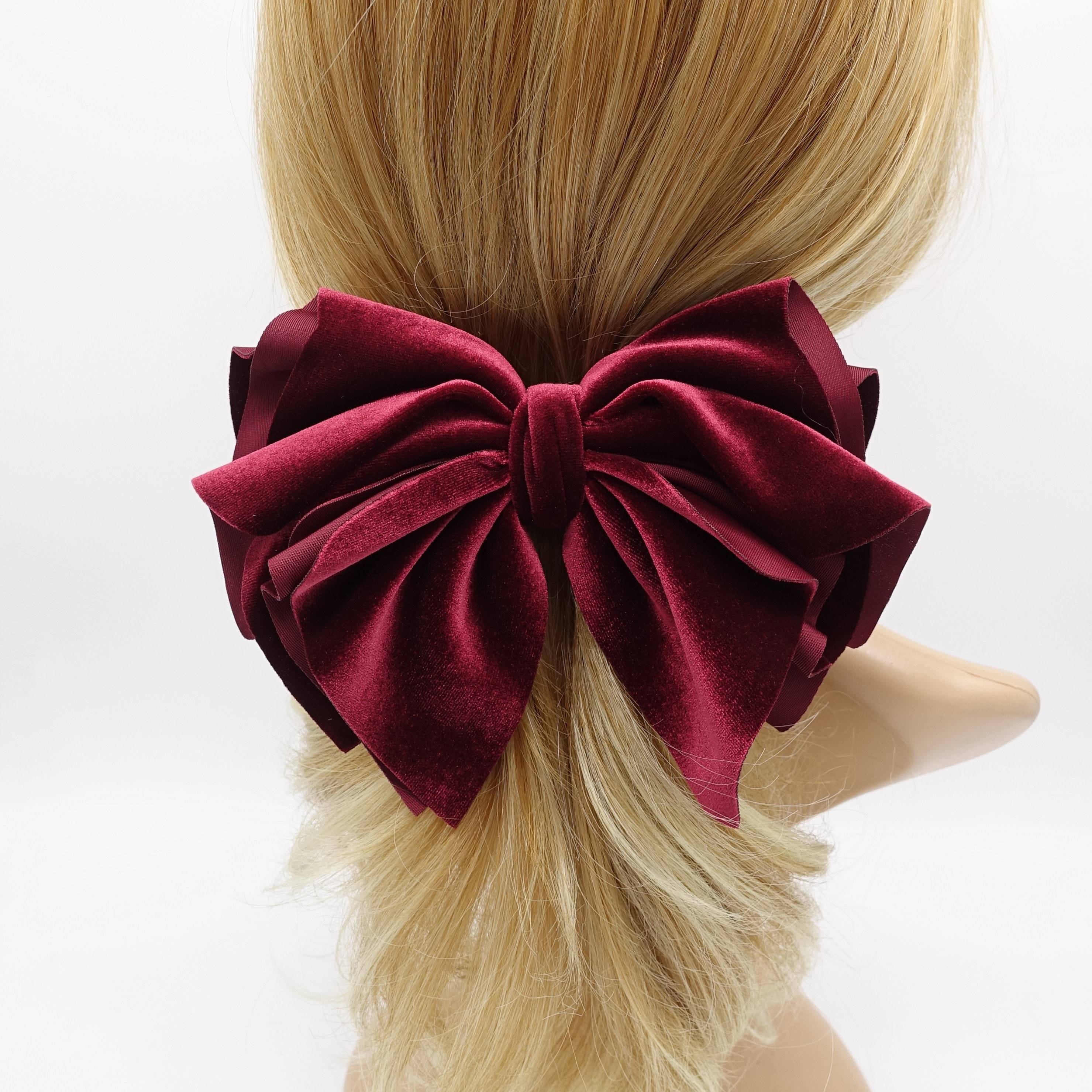 VeryShine Velvet Hair Bow Clip for Women Red Wine
