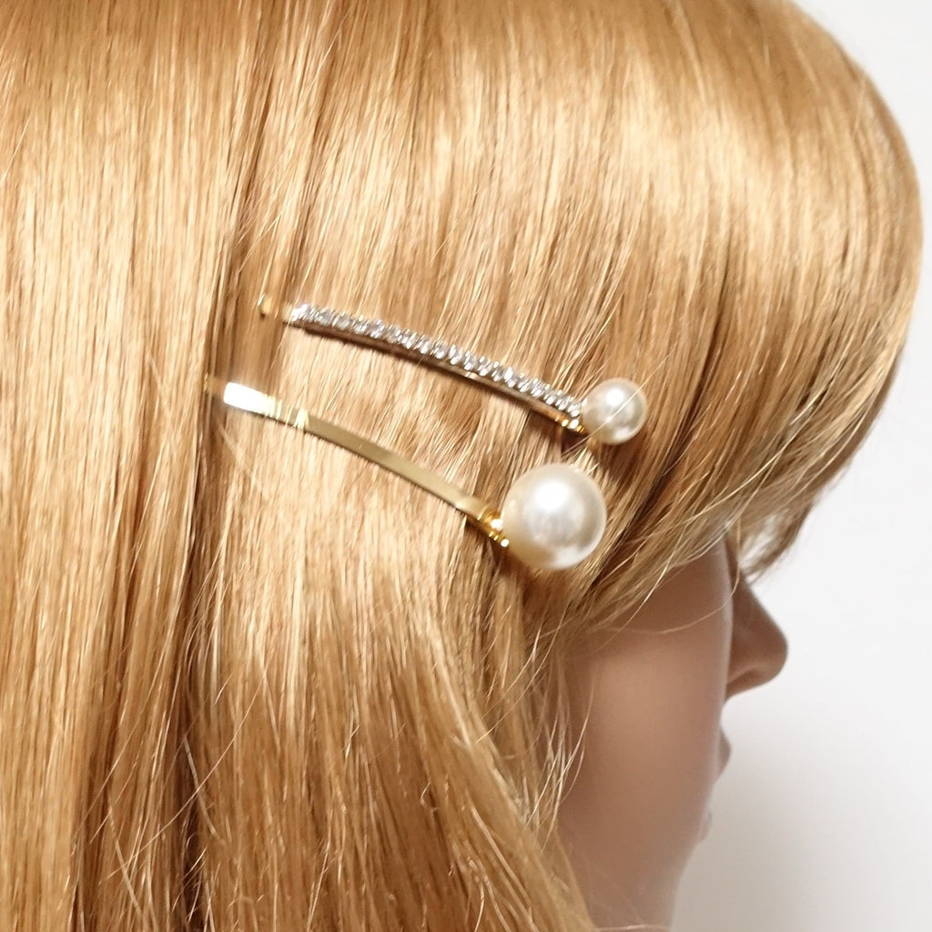 Enchante Hair Rhinestone and Pearl Bobby Pins Set, Gold, 8 ct, Size: Small
