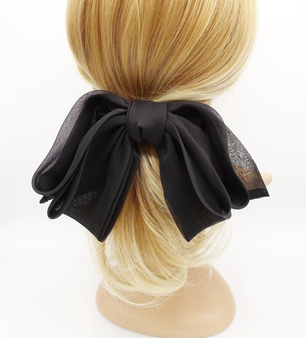 Temperament Women Black Mesh Big Bow Hair Ribbon Elegant Lady Chiffon  Elastic Hair Rope Hairwear Fashion Hair Accessory