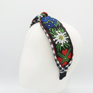 VeryShine bohemian pattern embroidery headband knot gingham check hairband women hair accessory