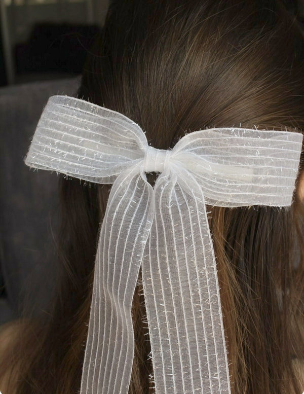 long tail translucent hair bow stripe women hair accessory –