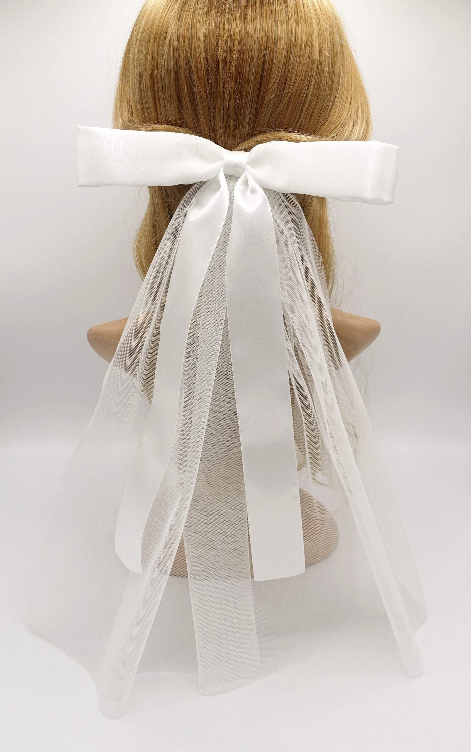 Twigs & Honey Bridal Silk Hair Bow on A Comb - Drapey Silk Bridal Bow Hair Comb - Style #2364