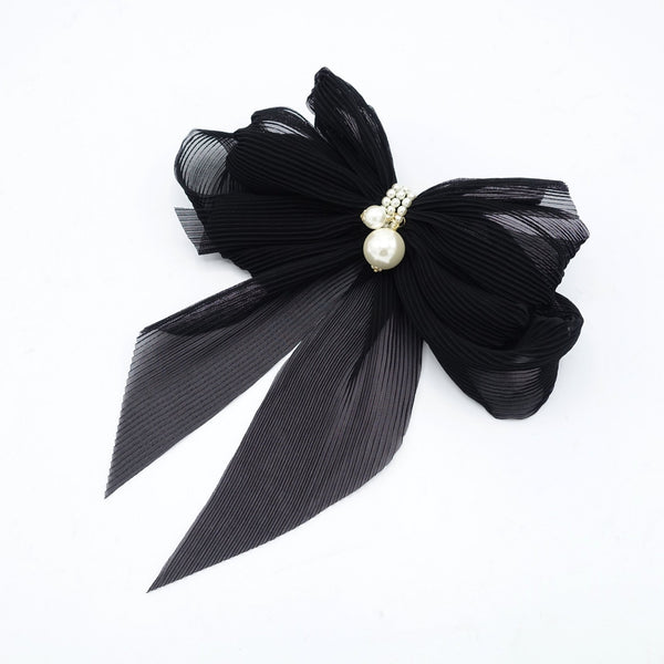 cnhairaccessories Elegant Pearl Tweed Hair Bows Black