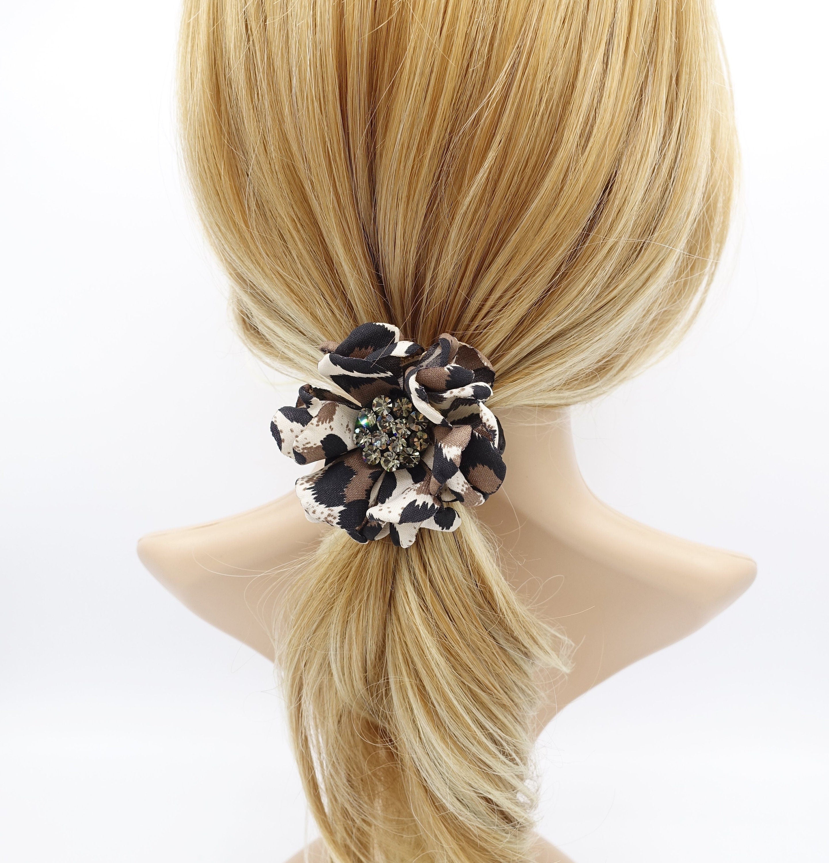 Rhinestone Hair Elastics Flower Petal Crochet Wrapped Elastic Ponytail Holder Women Hair Accessory