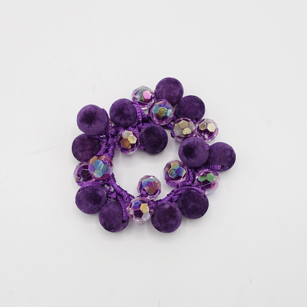 veryshine.com Ponytail holders Purple velvet  ball beaded mini disco ball hair elastic ponytail holder