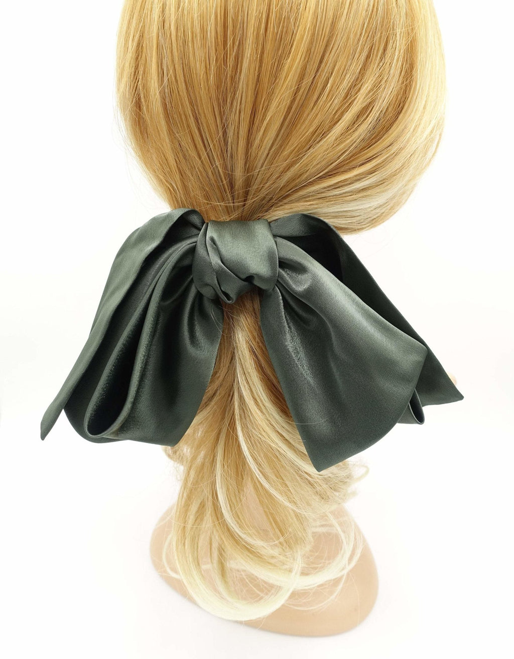 satin hair bow regular size pointed tail glossy hair accessory