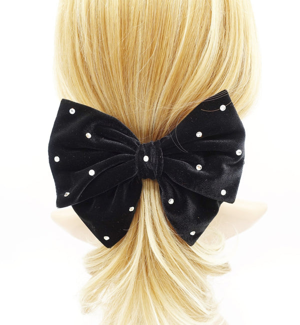 Embellished Velvet Bow Barrette in Black - Miu Miu