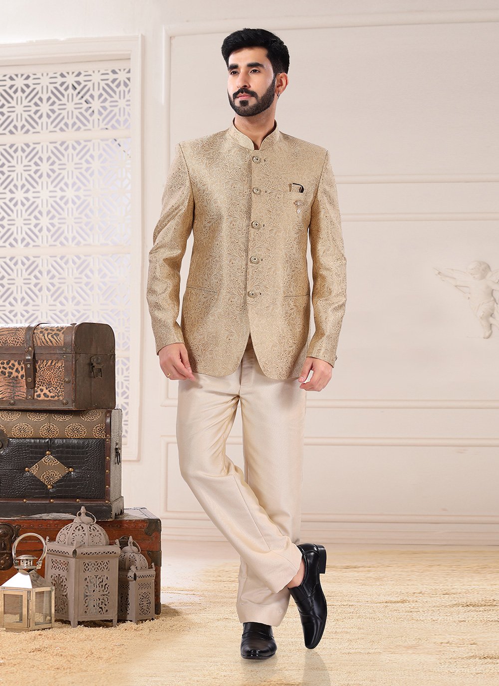 Latest Designer Cream Jodhpuri Suit for Men, Chickankari Bandhgala for  Wedding, Mandarin Collar Suit for Indian Groomsmen, - Etsy