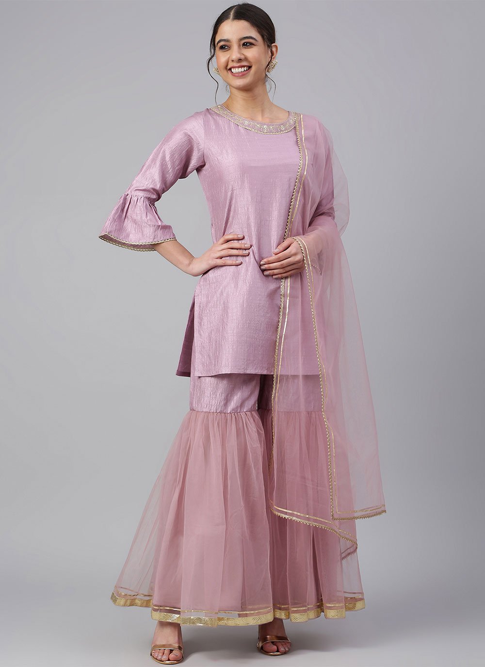 Pink Parsi Gara Princess Line Pure Linen Salwar Kameez 750 gms – Kalpana