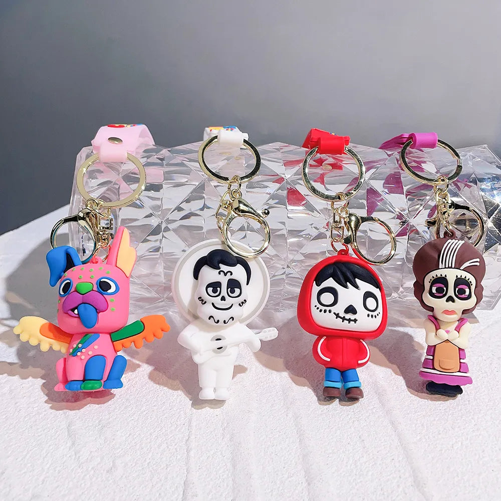 Animation Coco Silicone Keychains Cartoon Figure Pendant Keyring
