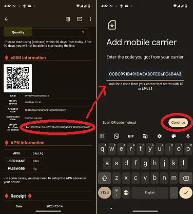 Android eSIM Activation step 5