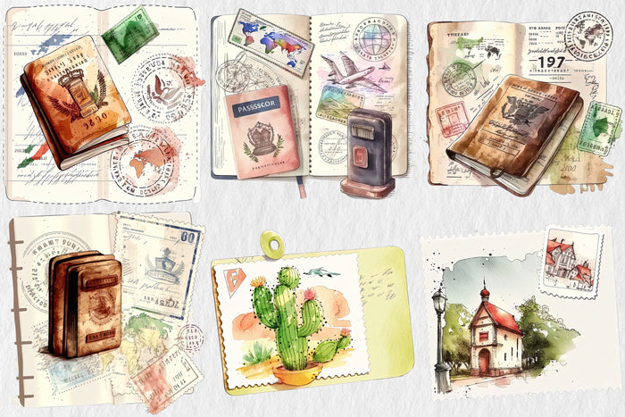 Watercolor Passport Clipart JPG Graphic by KiwiCakeStudio