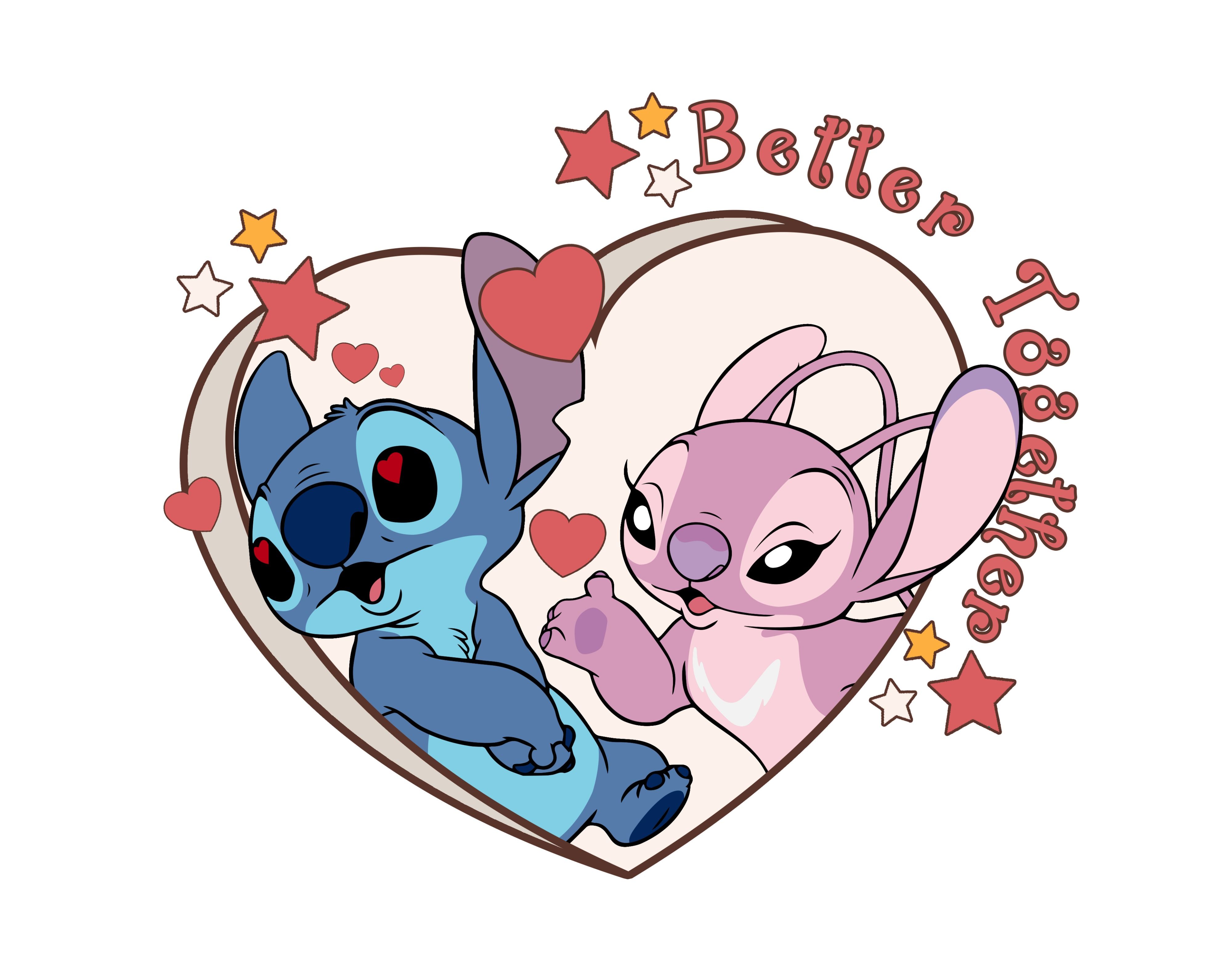 Better Together Stitch And Angel PNG - Valentine's Day - Instant Downl