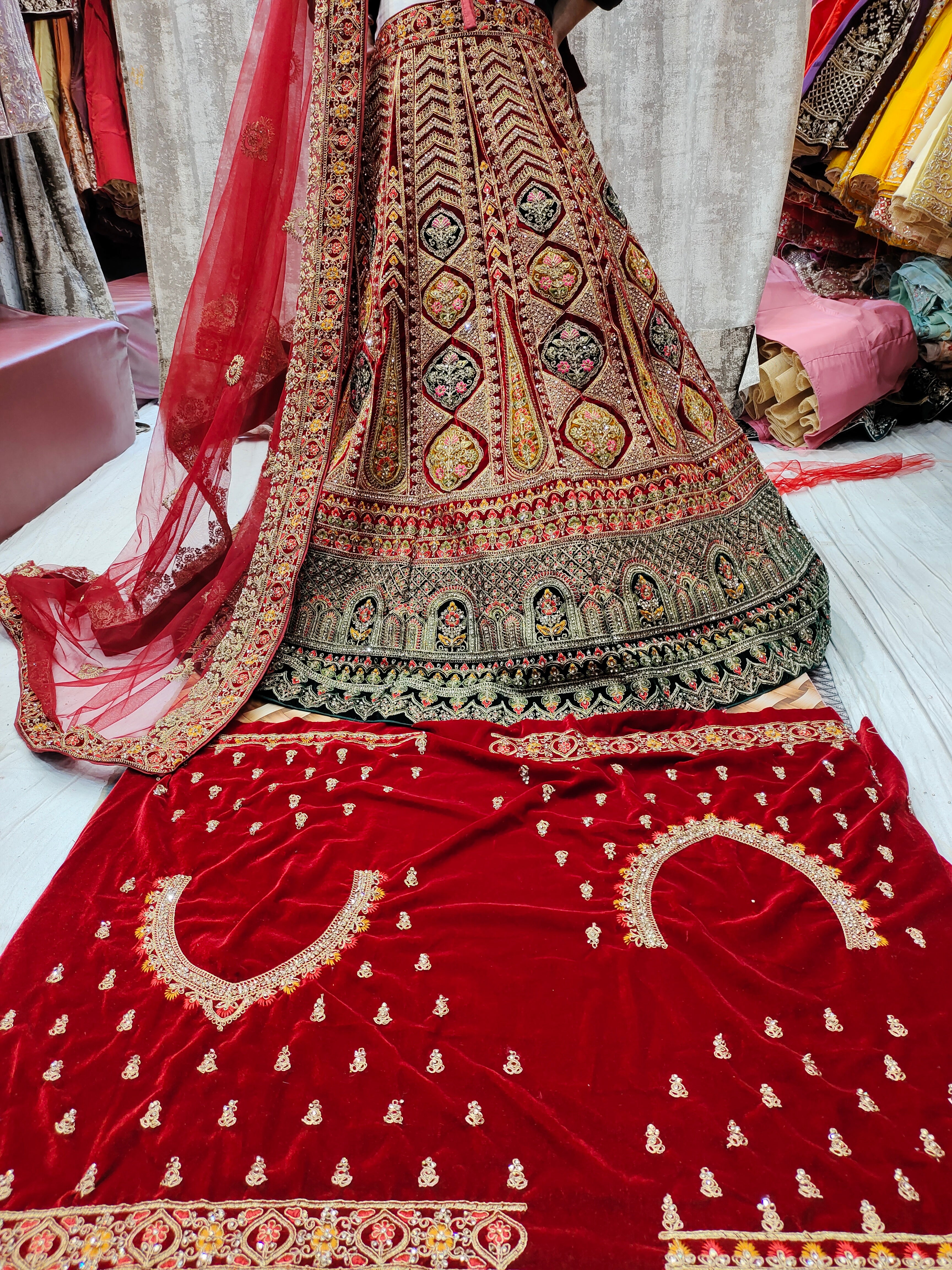 Golden and Maroon Rajwada Raw Silk Hand Embroidered Antique Work Brida –  Mohi fashion