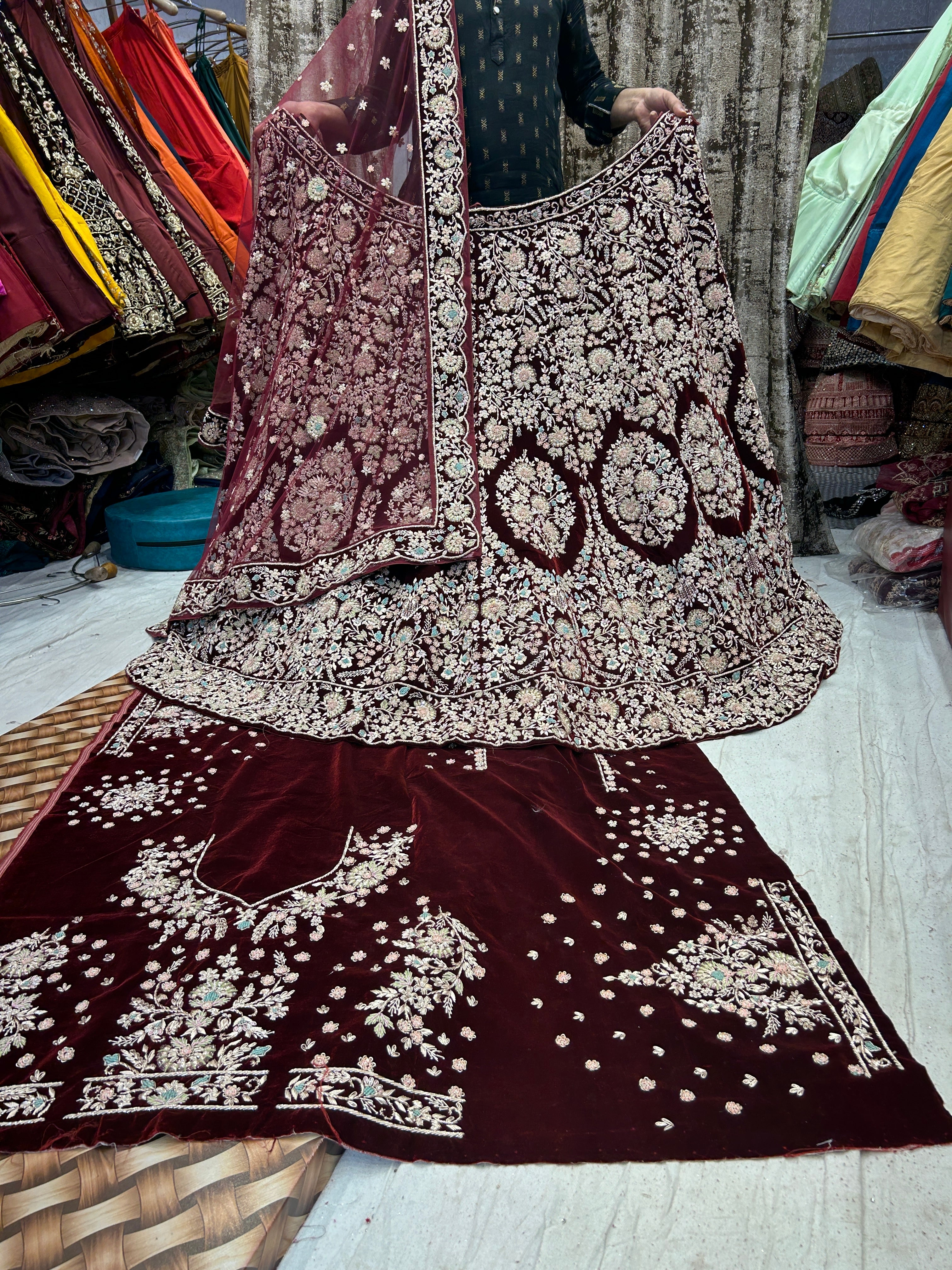 A Line velvet Maroon Wedding Lehenga, Size: Free Size at Rs 7990 in Surat