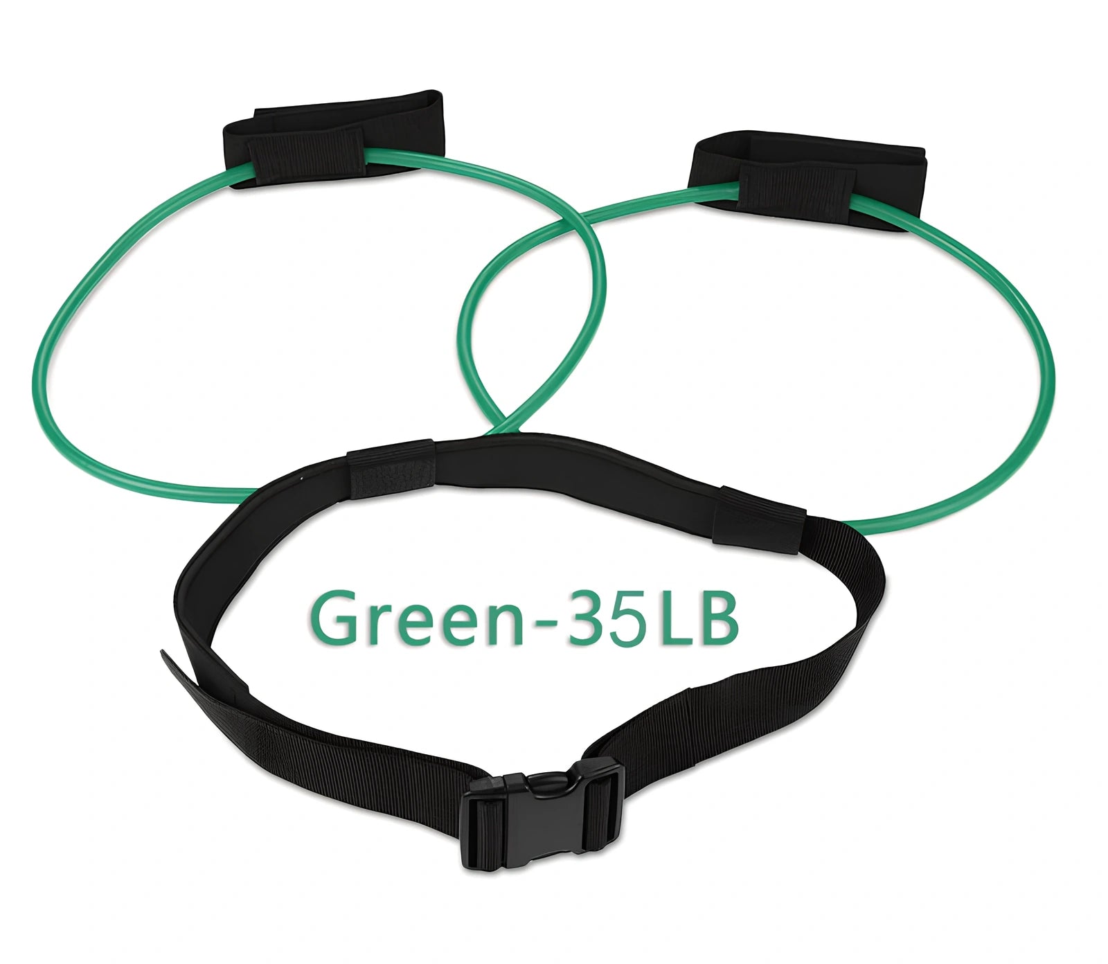 Women's adjustable waist resistance band with colour-coded latex tubes and pedal exerciser foot straps