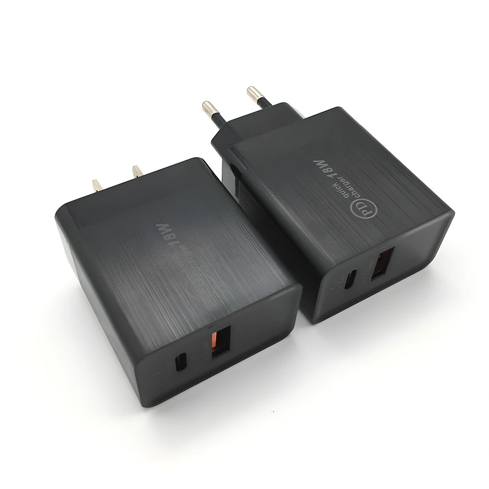 White 18W USB-C PD fast charger with US plug, compact adapter for smartphones and tablets