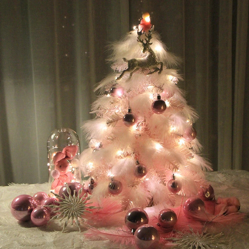Pink Feather Christmas Desktop Tree: 30cm LED Decoration
