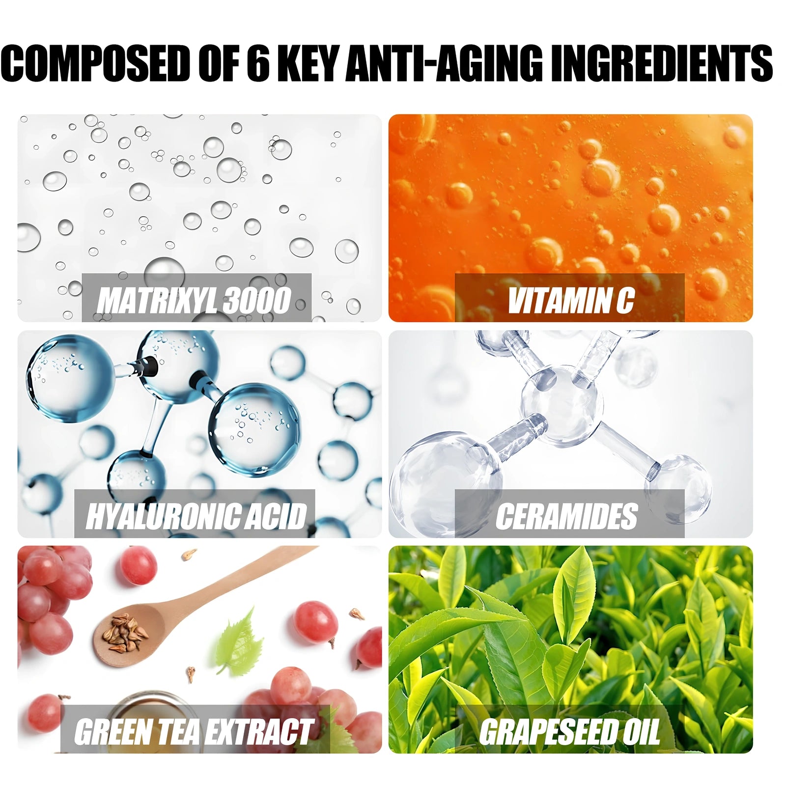 30ml anti-wrinkle essence bottle, 3.2cm x 8.3cm, with hyaluronic acid for fine line fading and skin firming