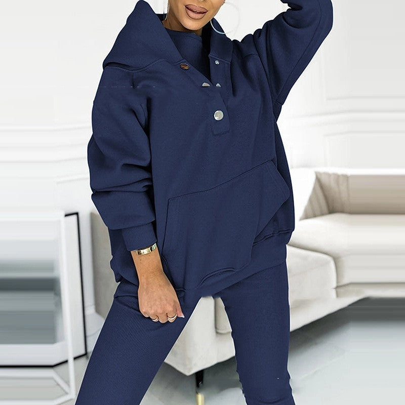 Women's 3-Piece Sports Suit with Hooded Sweatshirt and Slim Trousers