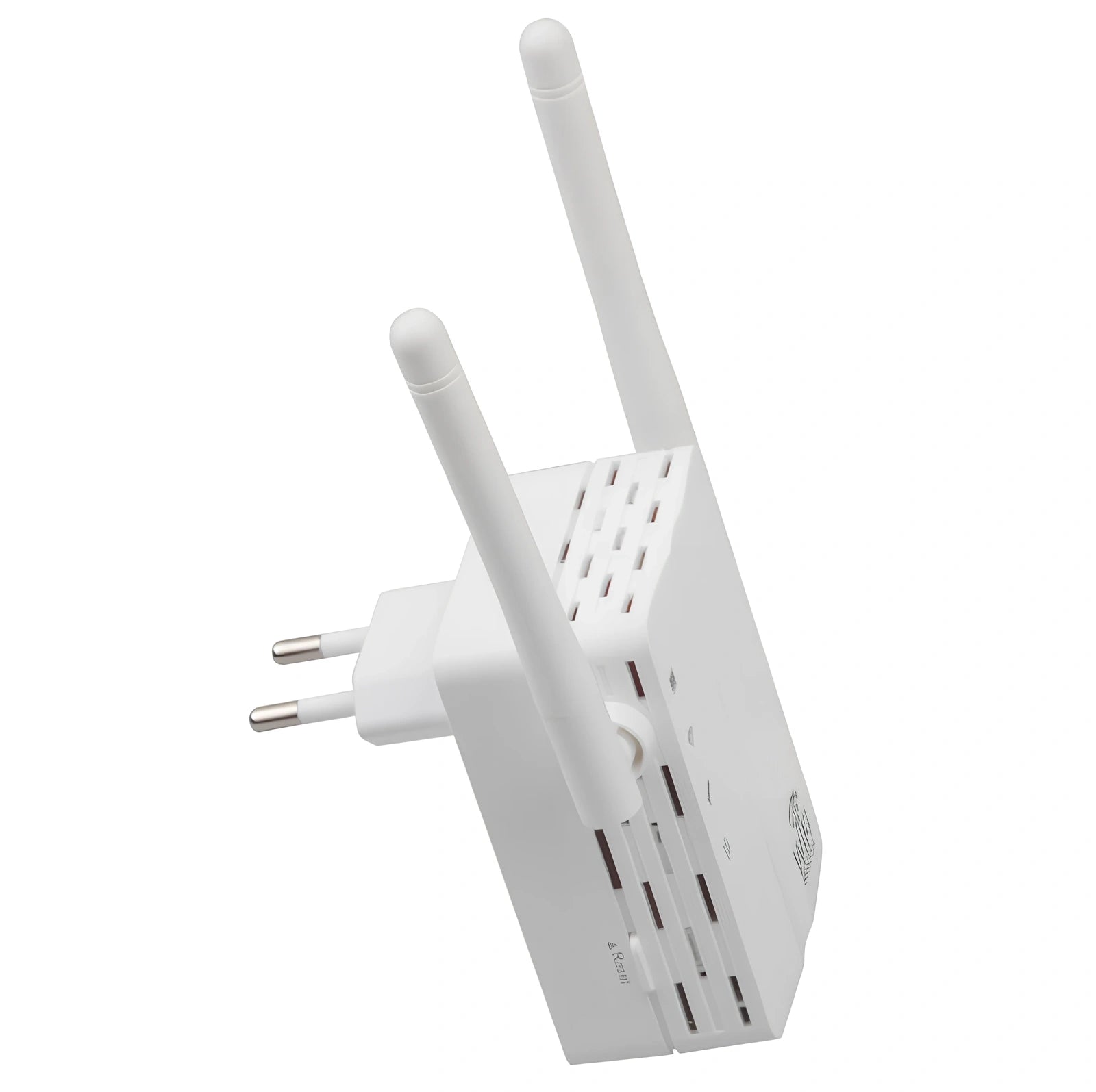 White WiFi signal amplifier measuring 10x9x7cm with 300Mbps speed and 300m range