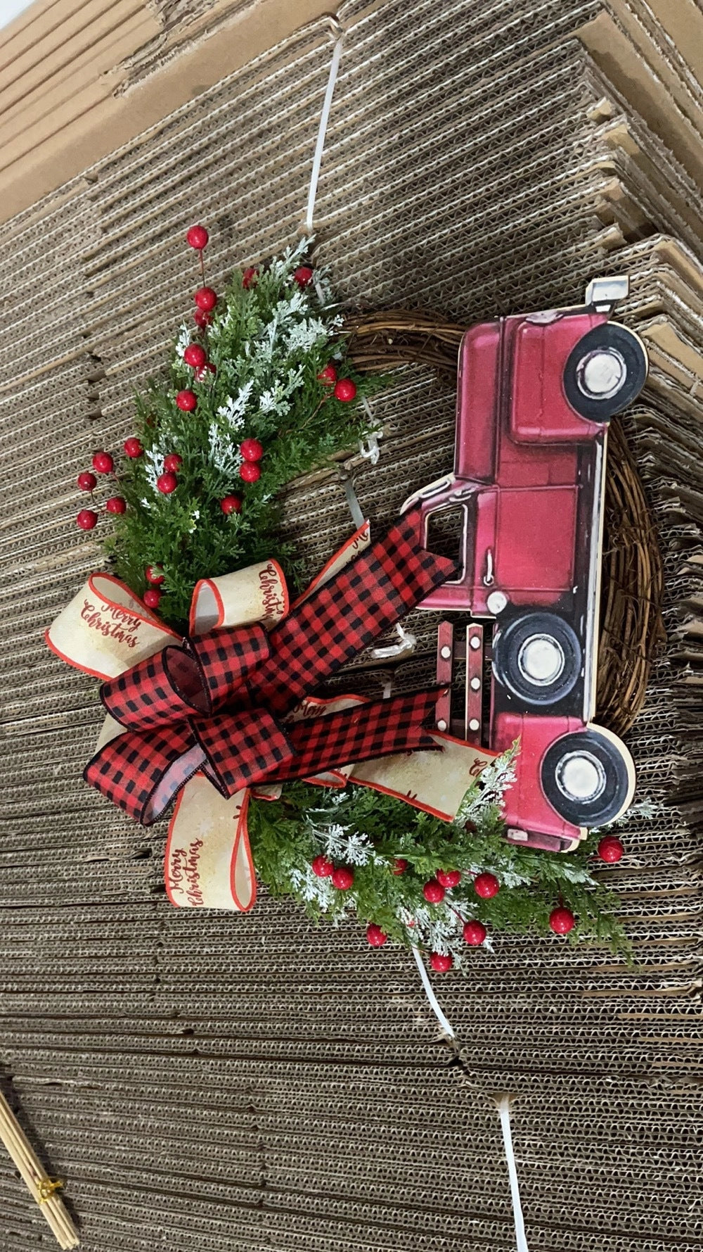 Wooden Red Truck Christmas Garland with Pumpkin Accents
