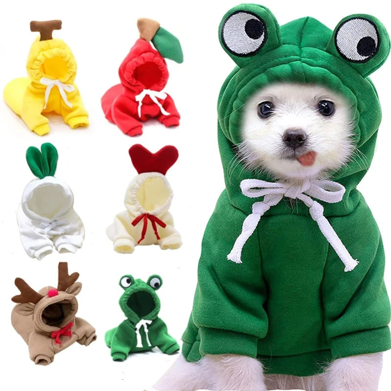 Fruit-themed fleece hoodies for small dogs, winter warmth and style