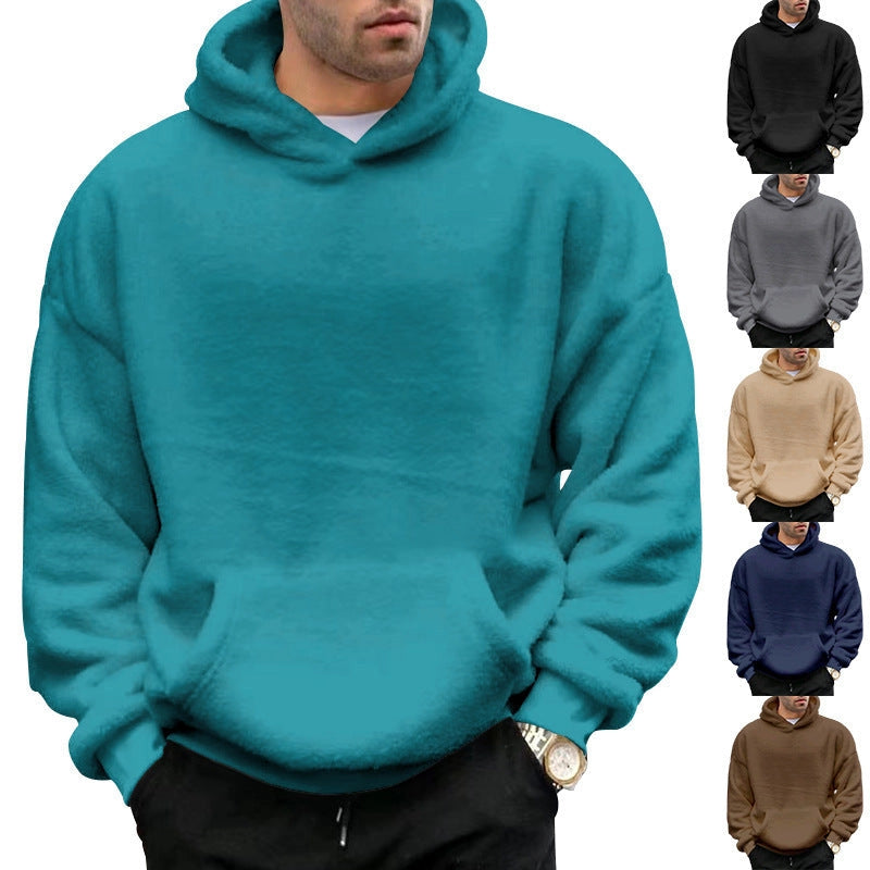 Men's double-sided velvet hooded sweater with pockets