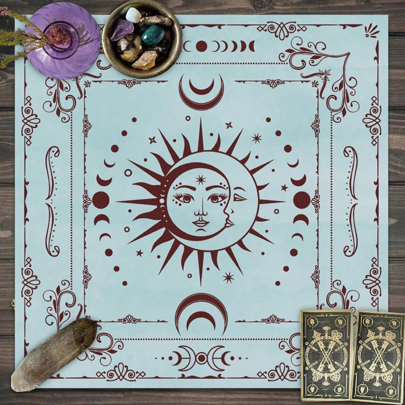 Tarot and Board Game Decorative Cloth with Mandala Moon Phase Design