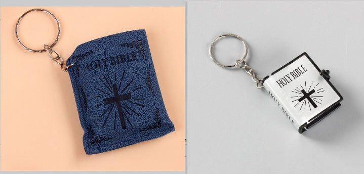 Mini Holy Bible Keychain with Jesus Cross, PVC Colour Leather, 4.5x6.0cm