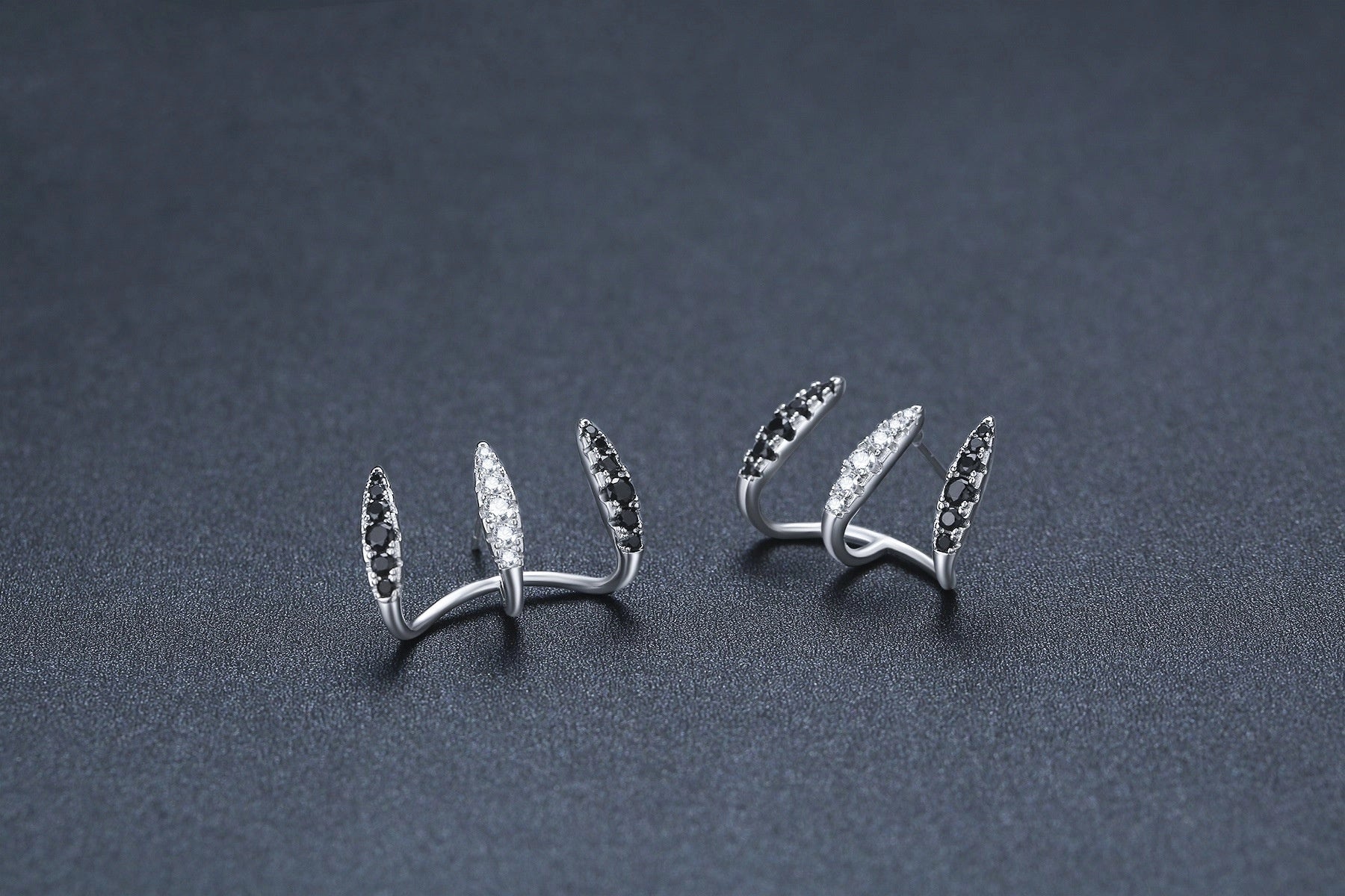 Three-claw Ear Clip Copper Simple Zircon Earrings in Black