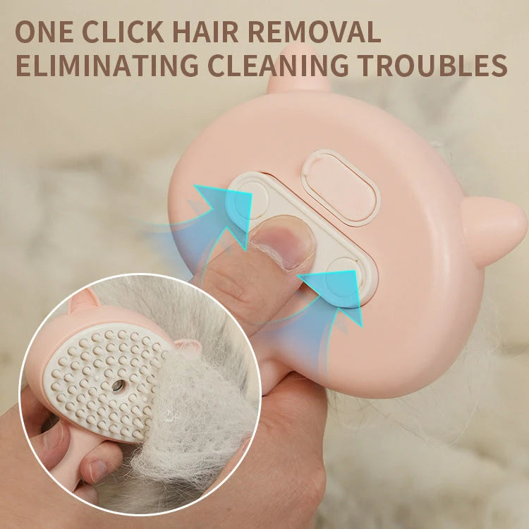 Rechargeable self-cleaning pet grooming brush with steam technology
