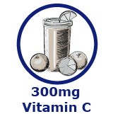 Glass of citrus drink and fruit slices with text '300mg Vitamin C' — Ramen-Aid Immune Support delivers 300mg of vitamin C for hydration and immune defense.