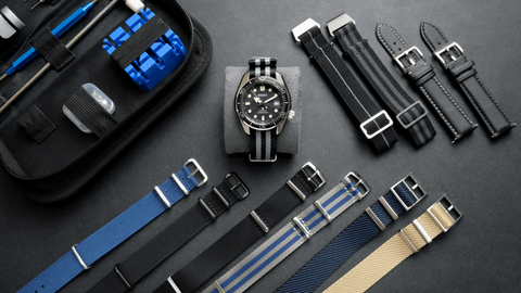 seiko mm200 on a Mega nato bond strap with a strap change tool kit, regular ribbed nato ocean, beetle, mega nato tuxedo, skyfall, adjustable nato oxford cairo, paratrooper submariner, 007, sailcloth manta, barracuda.