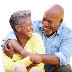 senior couple hugging and laughing