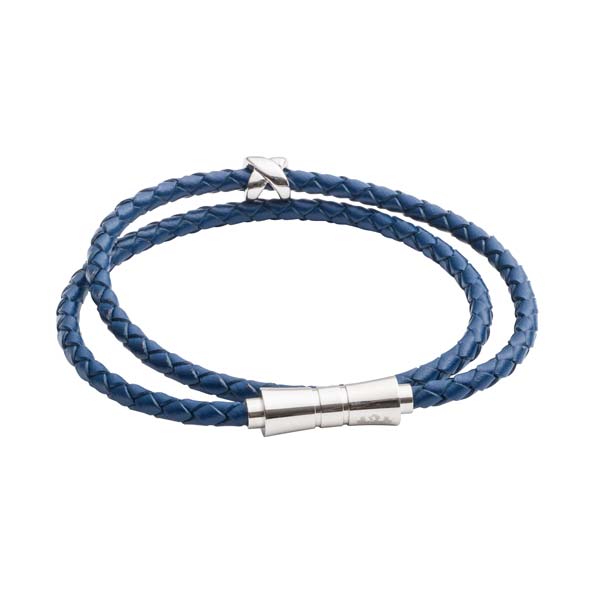 Elizabeth Parker Double Wrap Criss Cross Blue Leather Bracelet