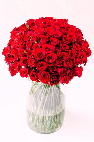 100 lush red roses