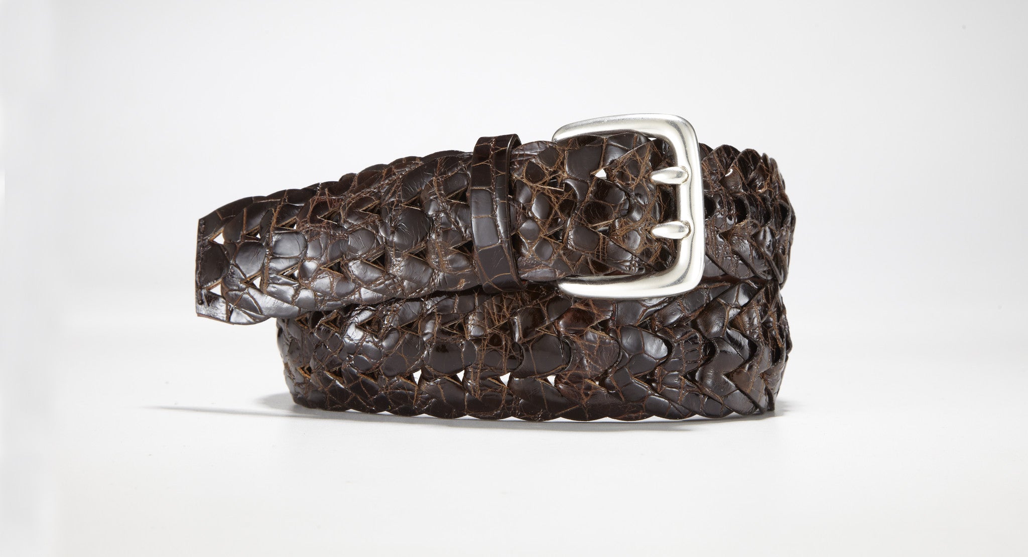 Brown Braided Italian Full-grain Leather Belt, In stock!