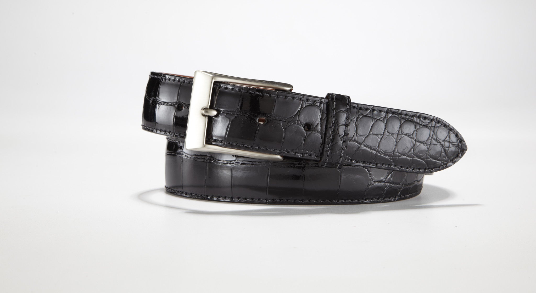 Black Glossy Crocodile Leather Belt 42 / 40 mm