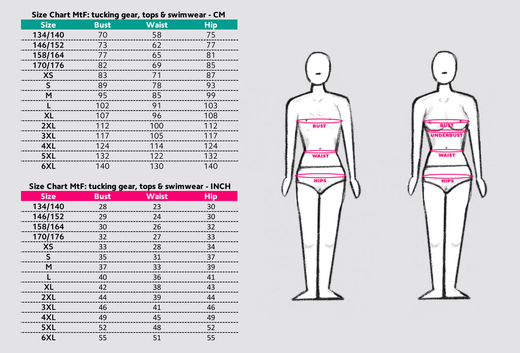 Size Chart MtF, find the right size for your tucking gear, bra tops, swimwear and more | UNTAG