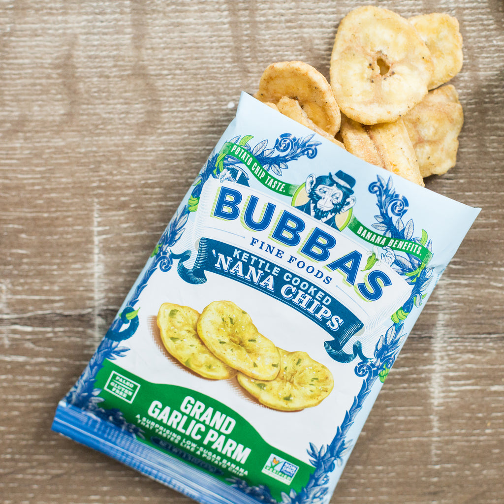 Grand Garlic Parm 'Nana Chips: Single Serve 8-Pack - Bubba's Fine Foods
