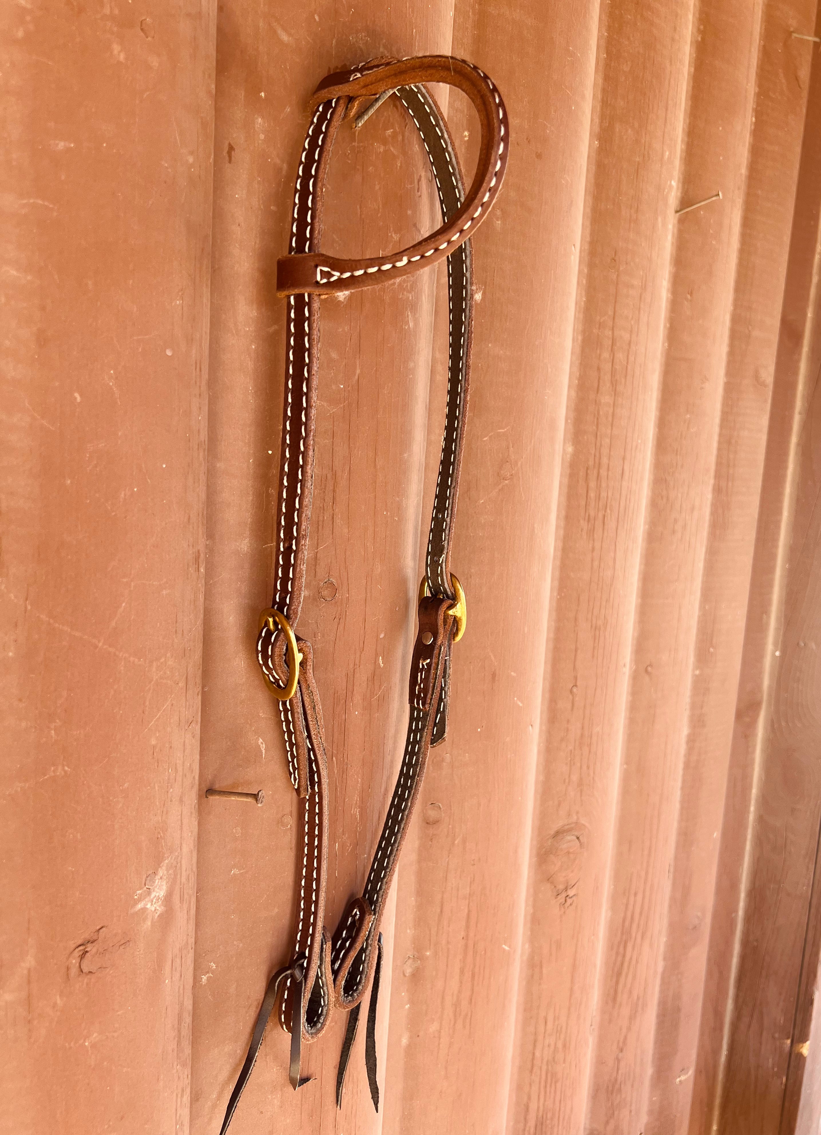 NEW Leather Dark Oil Buckstitch One Ear Headstall with Tie Ends     HS1146