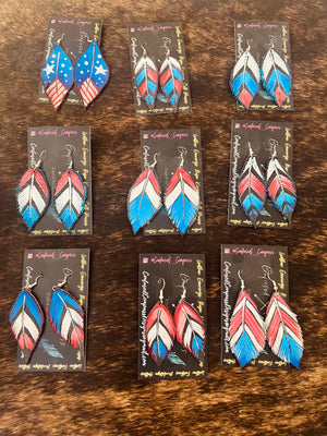Red, White, Blue Feather Earrings - JLM The Store - Blue Feather Earrings