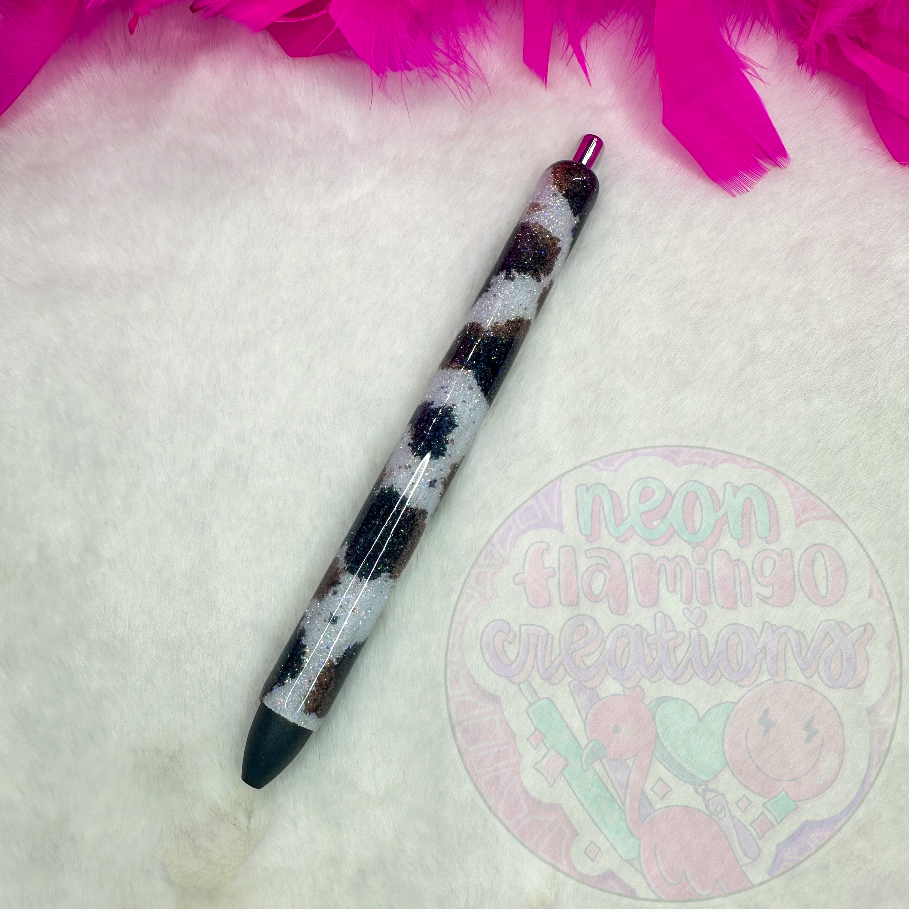 Cow Print All Over Glitter Pen