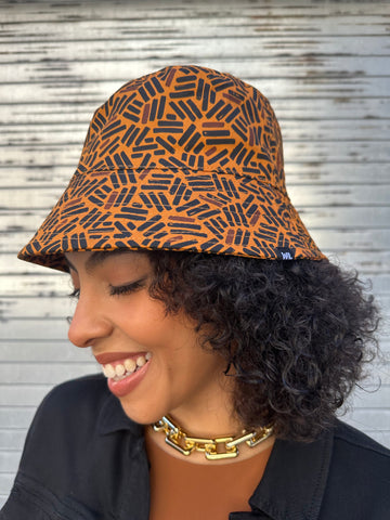 Satin Lined Printed Bucket Hat in Brown