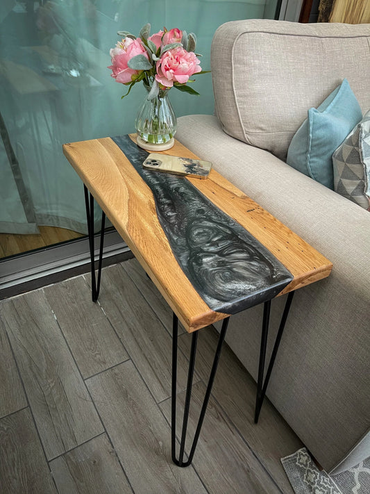 Oak Wood and Black Epoxy Resin River Side Table – orchardprojectco