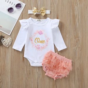 "One" Print Baby Girl 1st Birthday Outfit for Spring and Autumn - Children's Territory a Unit of VIC&SI LLC